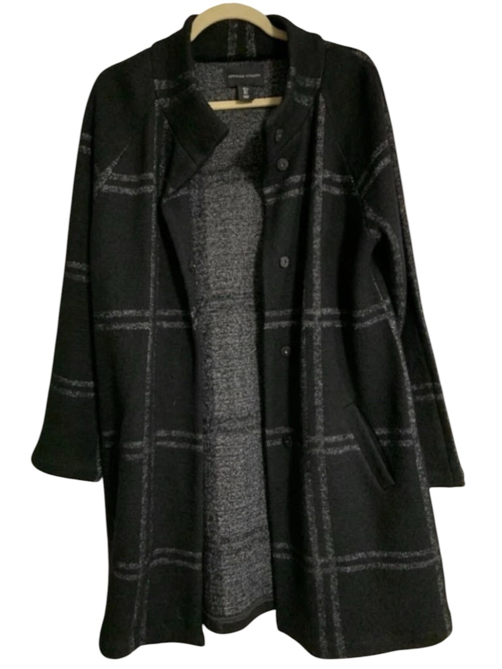 Adrienne Vittadini Black Gray Wool Blend Pea Coat Size M EUC Classic Minimalist